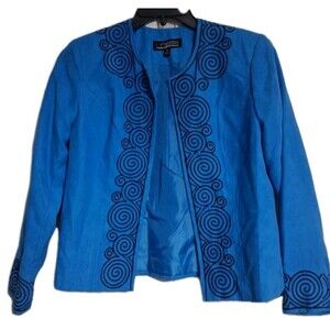 Women's Linear Blue Faux Suede Lined Blazer Jacket Size PM Petite Medium